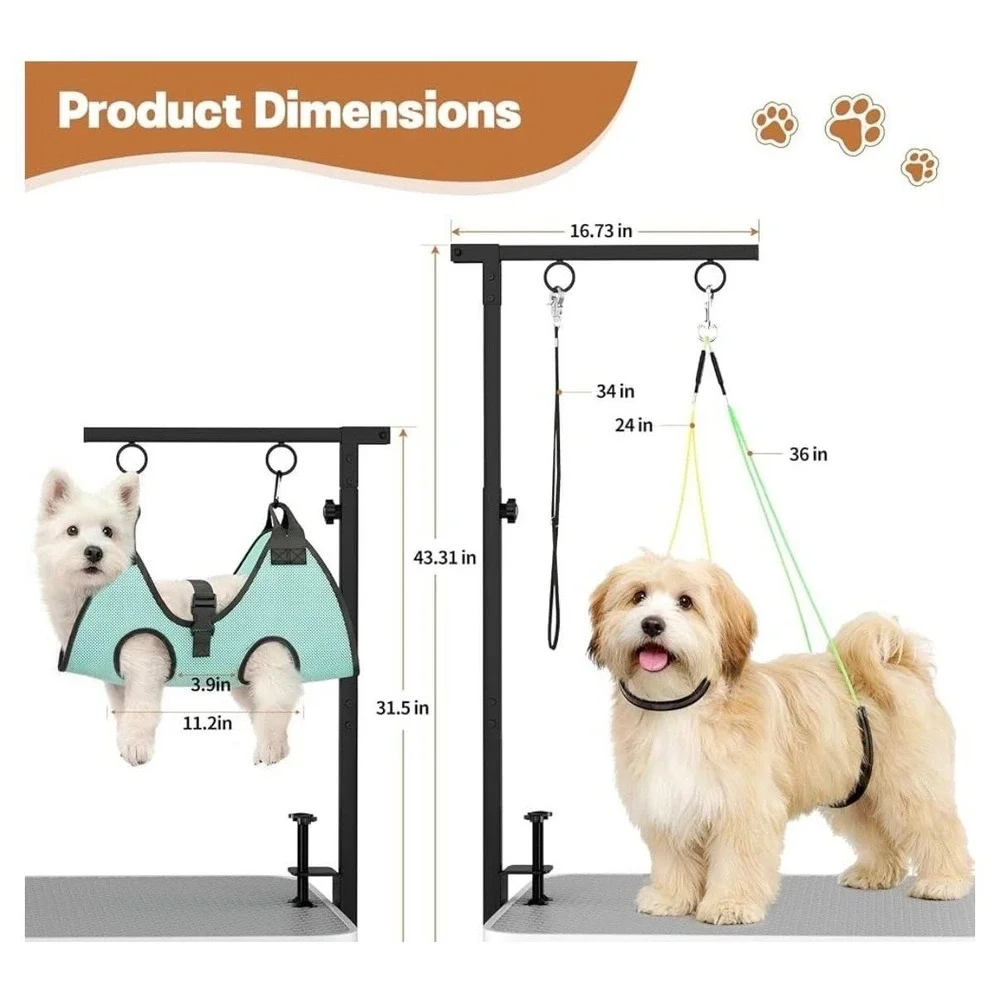 Dog Grooming Table Arm 31.5-43.3in 3-in-1 Adjustable Hammock Stand Small Dogs